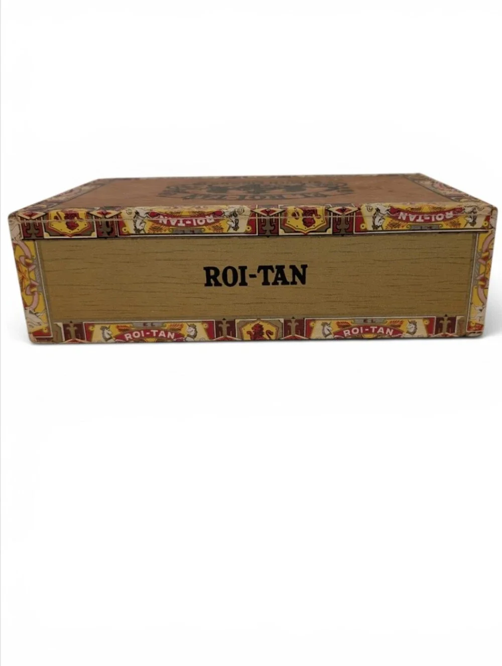 VINTAGE El Roi-Tan Cigar Box Decorative Red Yellow Brown Storage Container